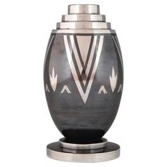 Art Deco Dinanderie Vase Stylized Geometric Design Luc Lanel for Christofle