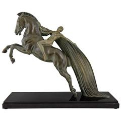 Art Deco Sculpture Female Nude on a Rearing Horse C. Charles for Max Le Verrier