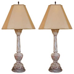 Pair of Carved and Painted Wooden Italian Lamps