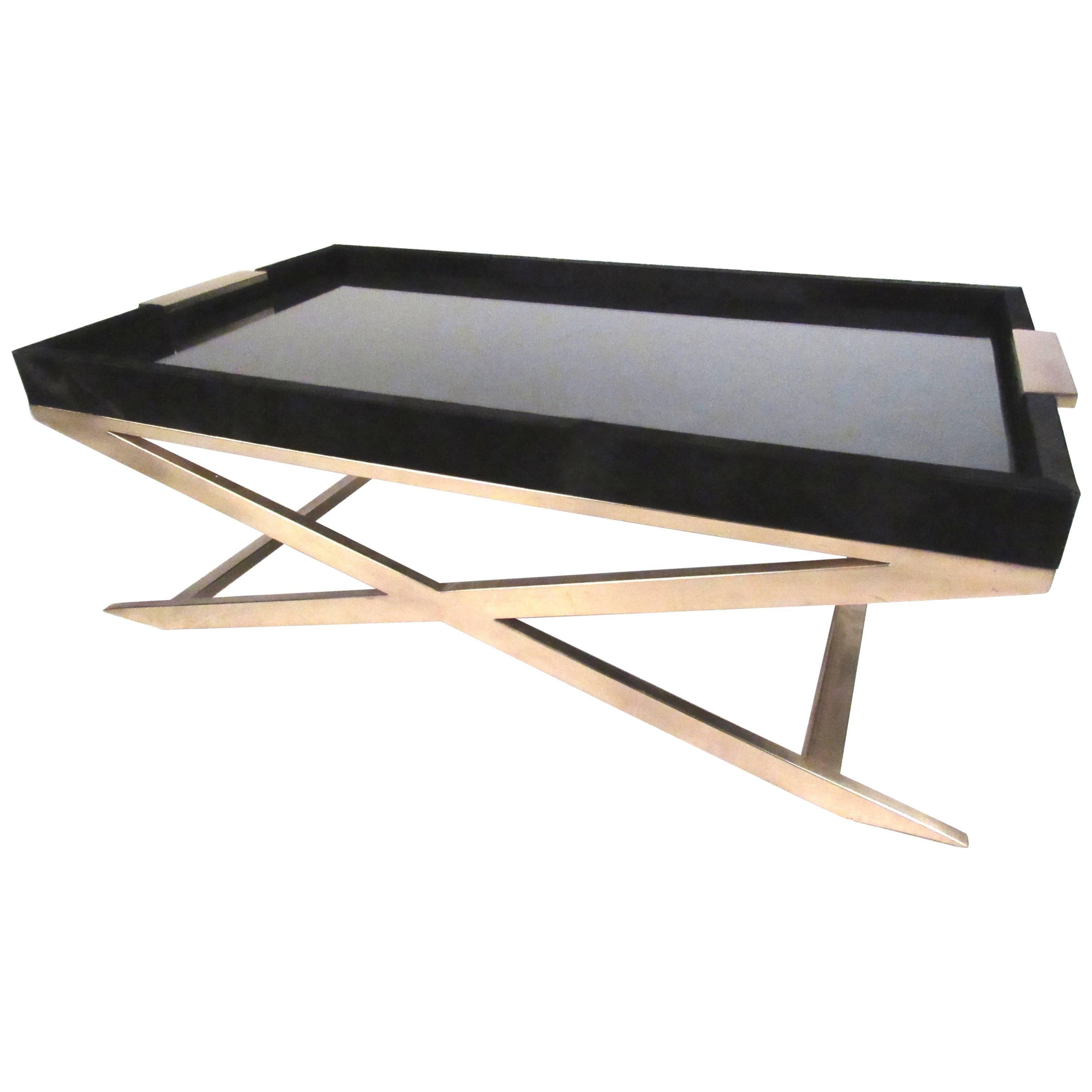 Modern Coffee Table With Brass X Frame Base