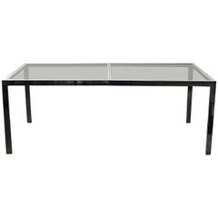 Smoked Glass and Chrome Dining Table or Desk Attributed to Milo Baughman