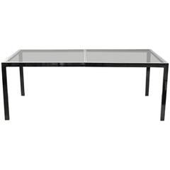Smoked Glass and Chrome Dining Table or Desk Attributed to Milo Baughman 1