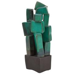 Modernist Green Ceramic Sculpture by Judy Engel