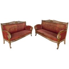 Pair of French Painted and Gilt Sofas