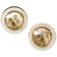 Pair of Large Glass Sconces, Flush Mounts by Doria