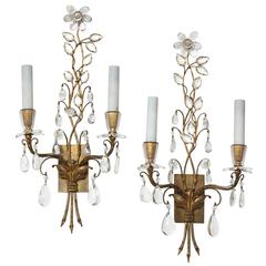 Gracious Pair of Maison Bagues Crystal Sconces