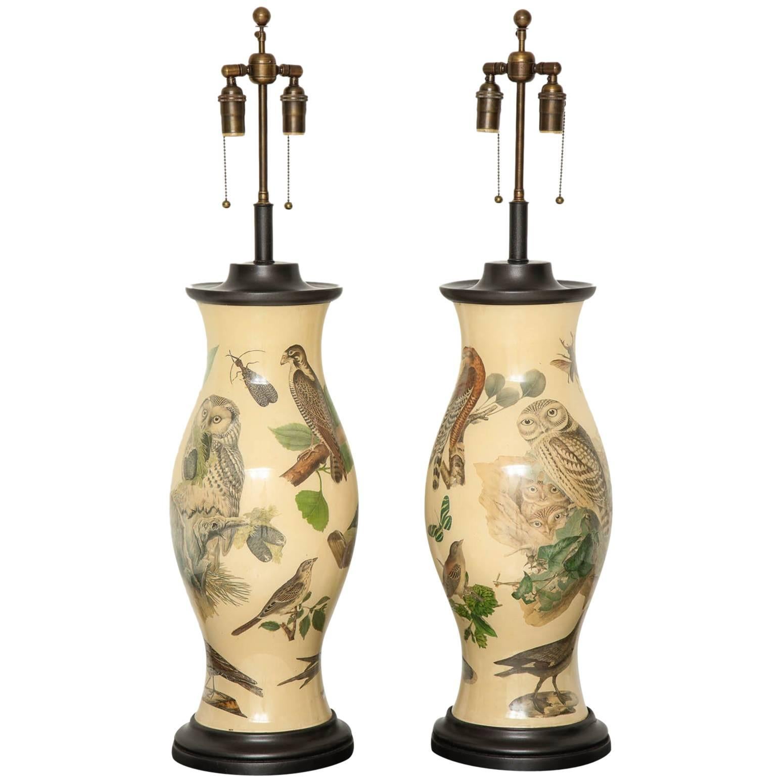 Stunning Pair of Large Decoupage  Lamps