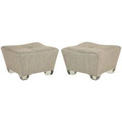 Pair of Glamorous Ottomans with Lucite Feet