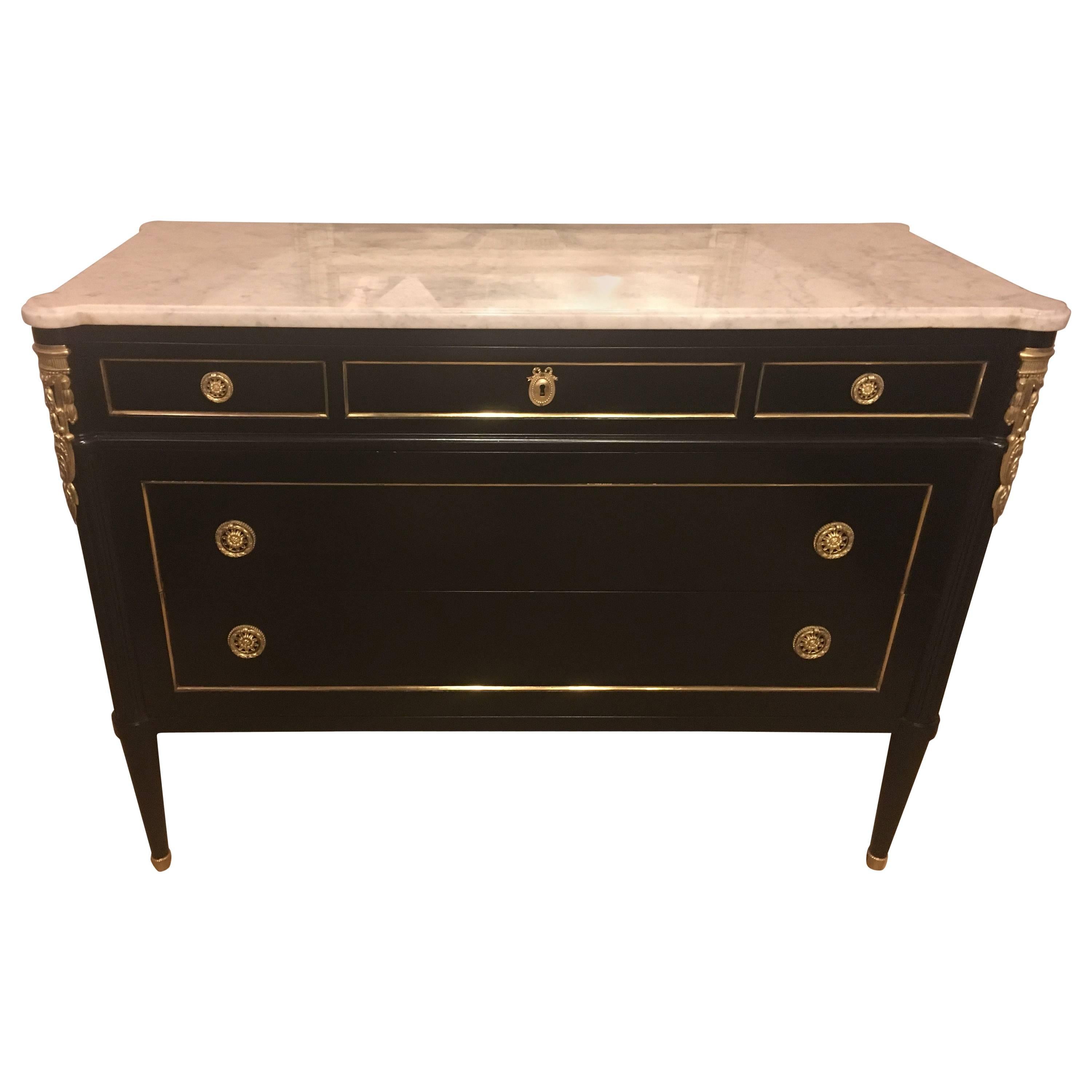 Maison Jansen Louis XVI Style Bronze Mounted Marble-Top Commode