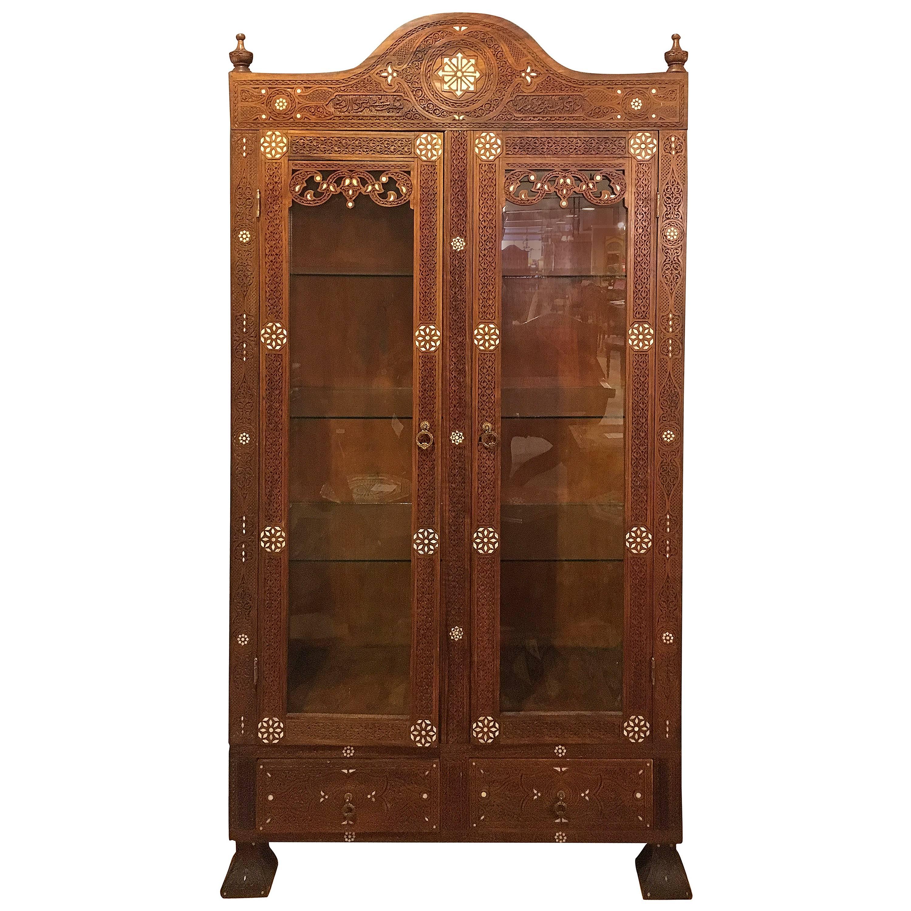Antique Syrian Cabinet with Mother of Pearl, Mid-19th Century