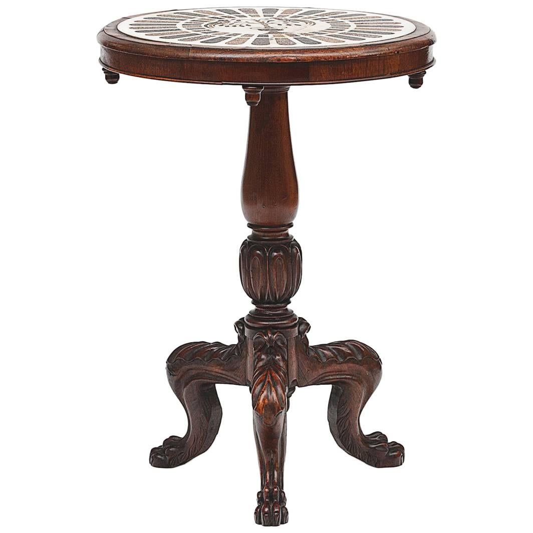 Early 19th Century George III Marble-Top Inlaid Mahogany Table For Sale