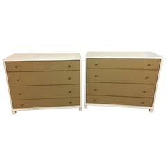 Tommi Parzinger Style Large Pair of Leather Front Drawer Chests