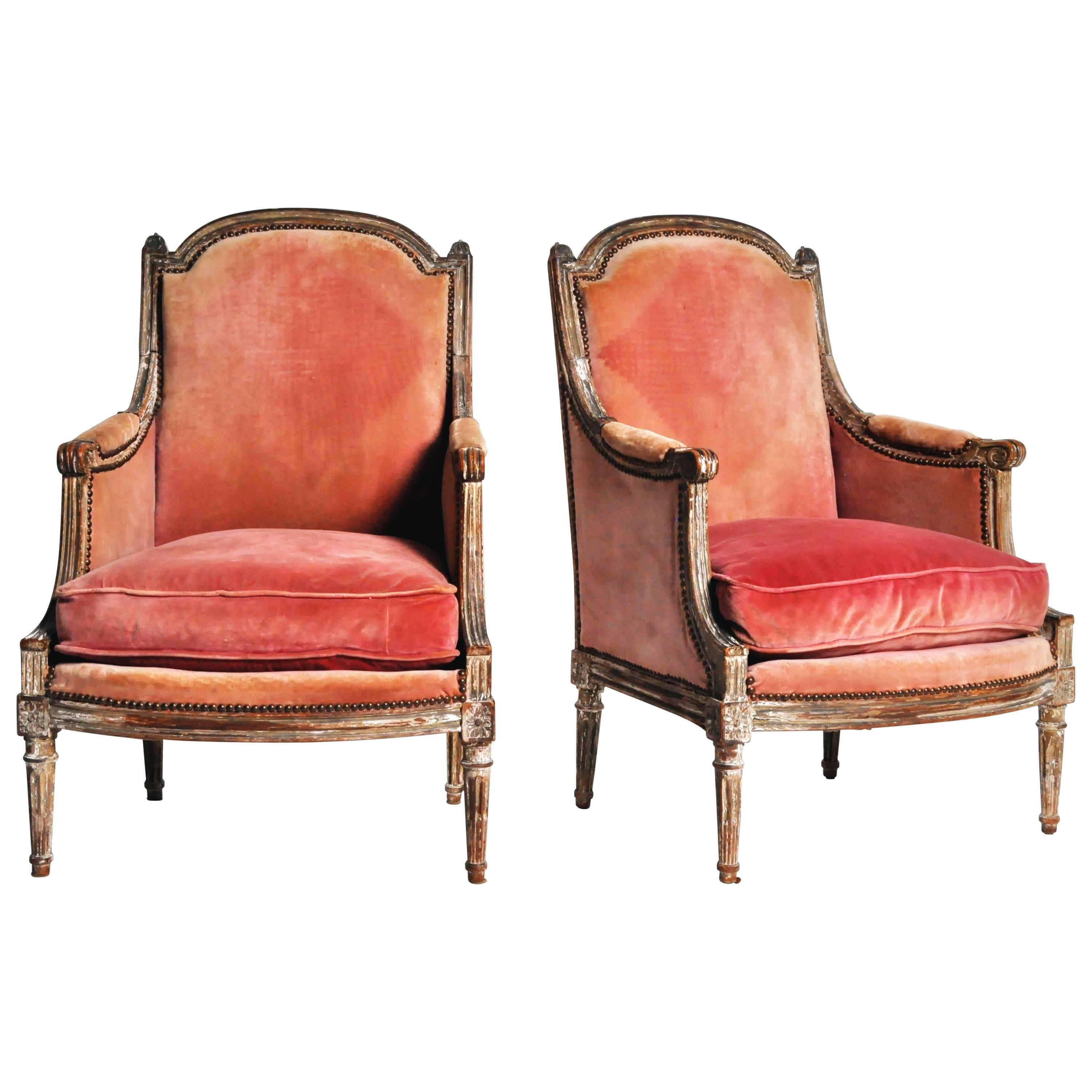 Pair of Louis XVI Style Bergere Armchairs