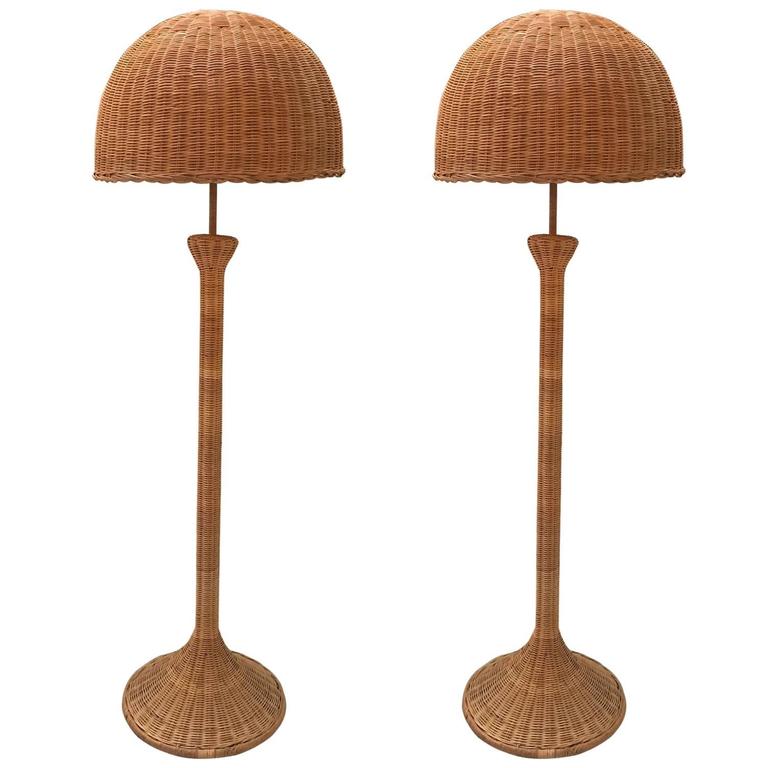 Pair of Mid-Century Modern Wicker Floor Lamps For Sale at 1stDibs