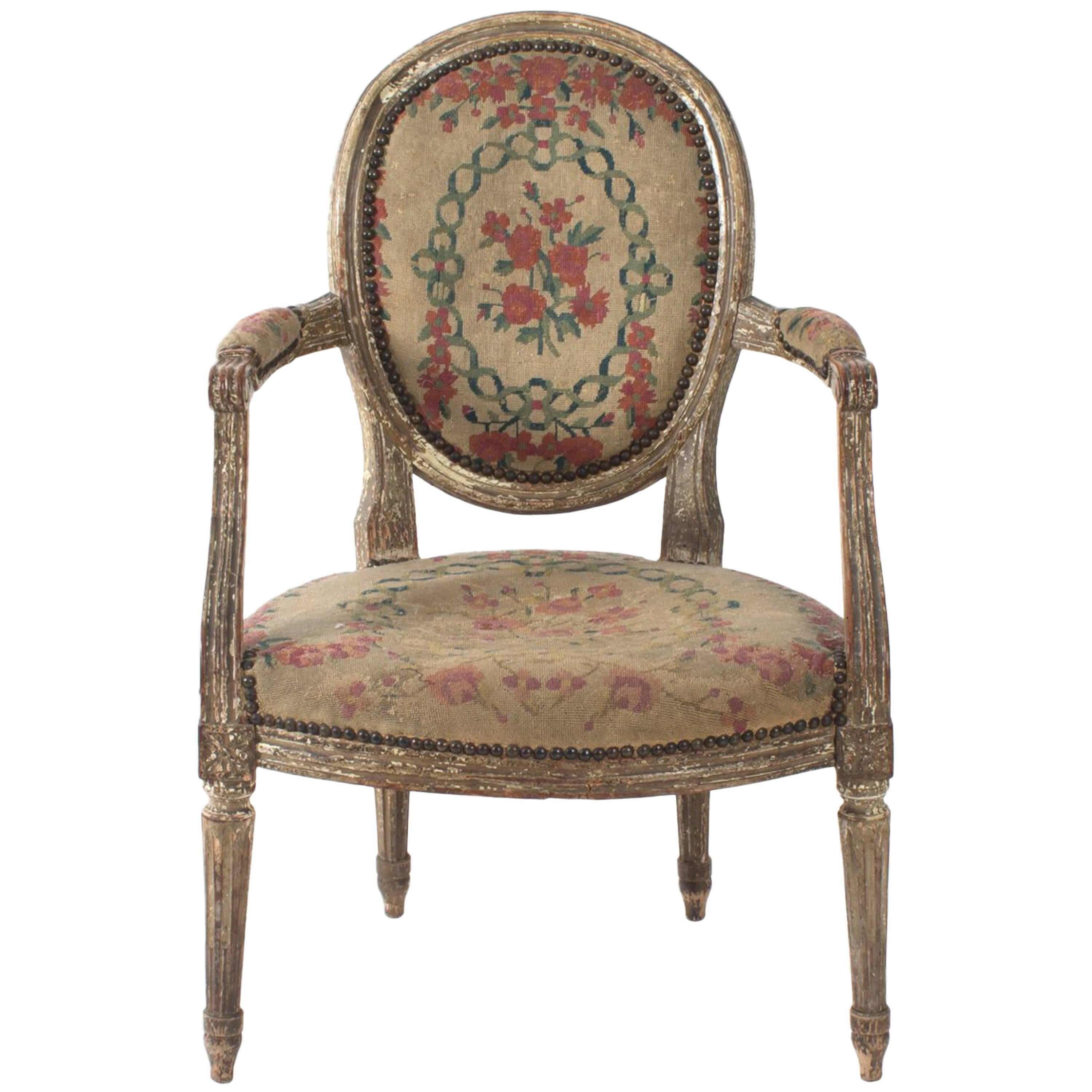 Louis XV Style Needlepoint Armchairs For Sale