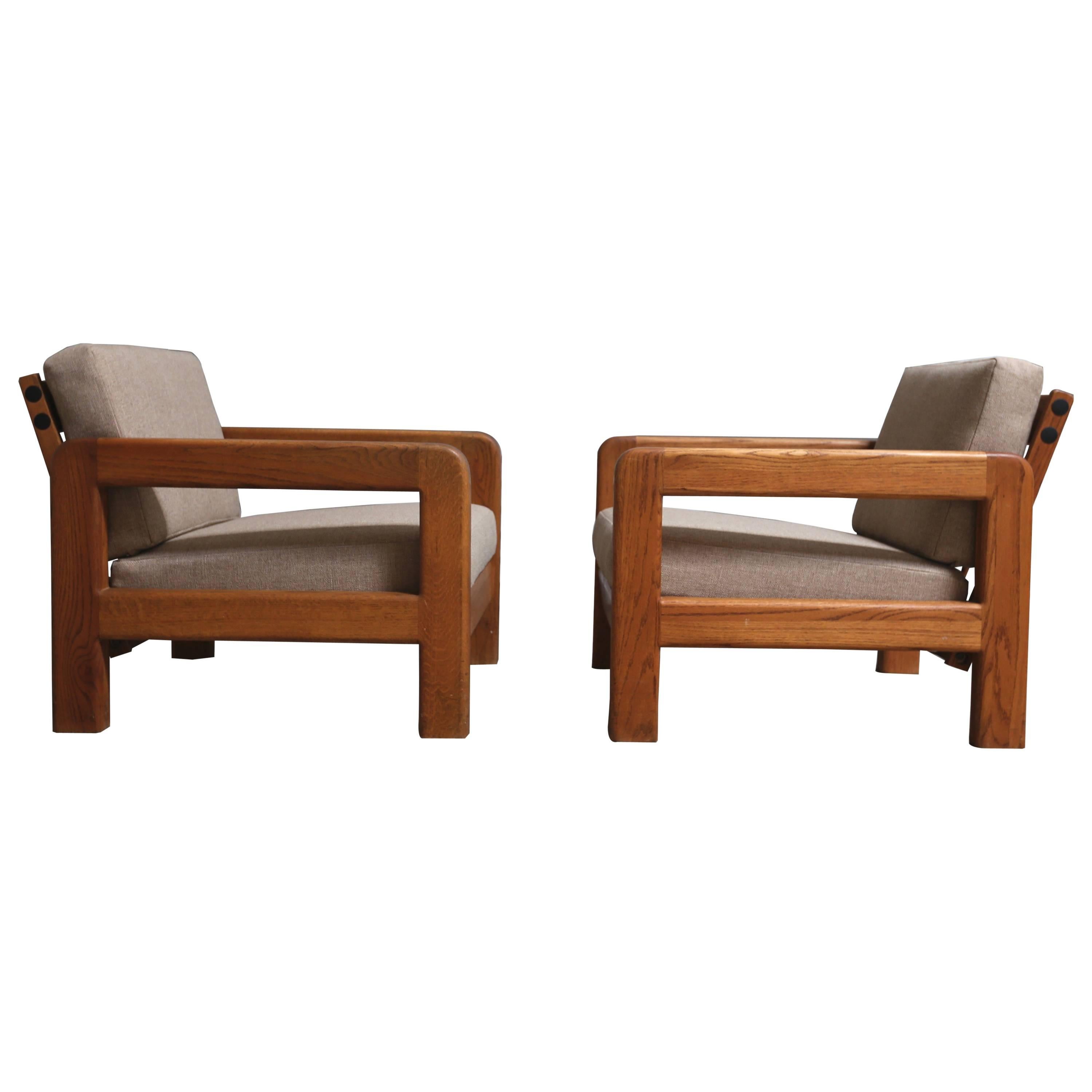 Pair of Modernist Oak Lounge Chairs