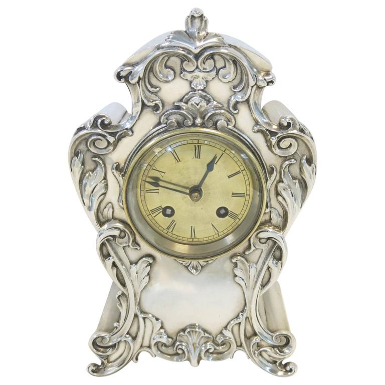 Antique English Sterling Silver Clock at 1stDibs