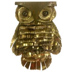 Whimsical Large Brass Owl Wall Sculpture Attributed to C. Jere