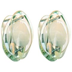 Pair of Glass Sconces by Max Ingrand for Fontana Arte, Italy, 1964