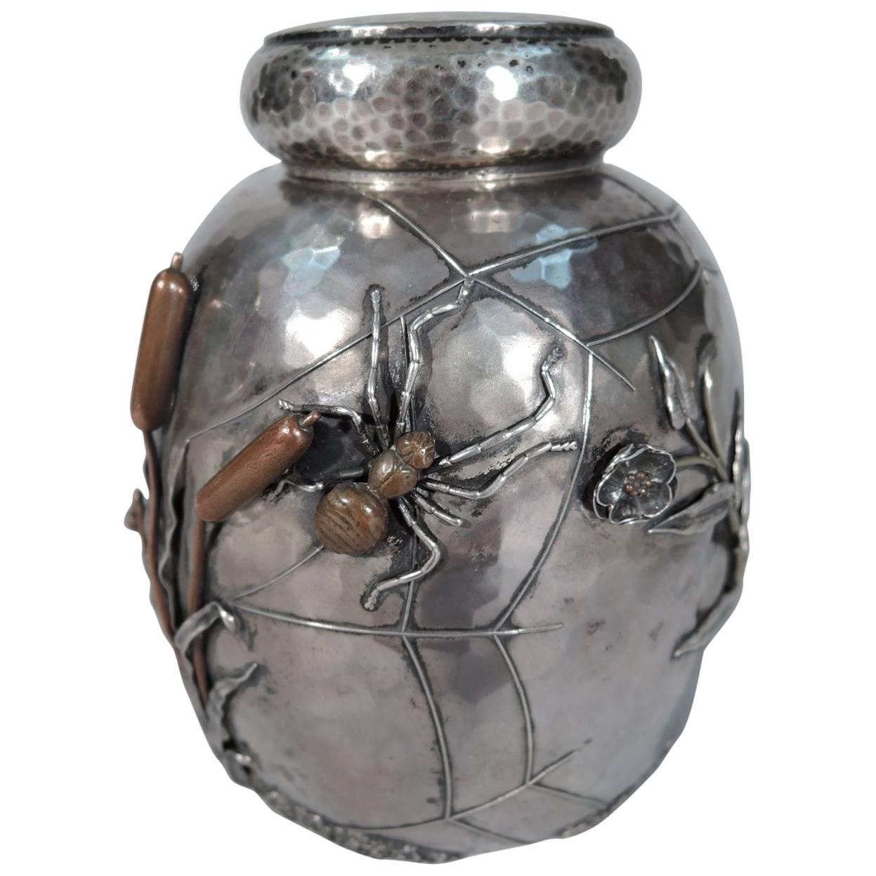 Fabulous Japonesque Sterling Silver and Mixed Metal Tea Caddy by Gorham