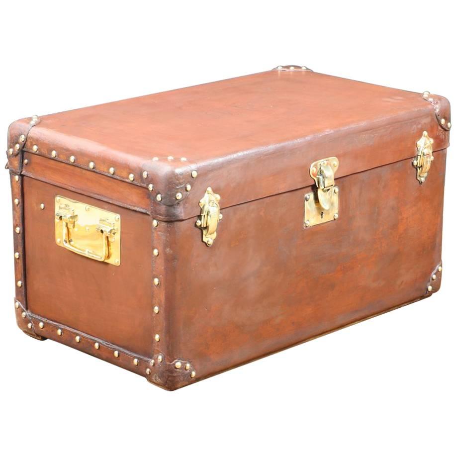 1920s Natural Leather Trunk For Sale