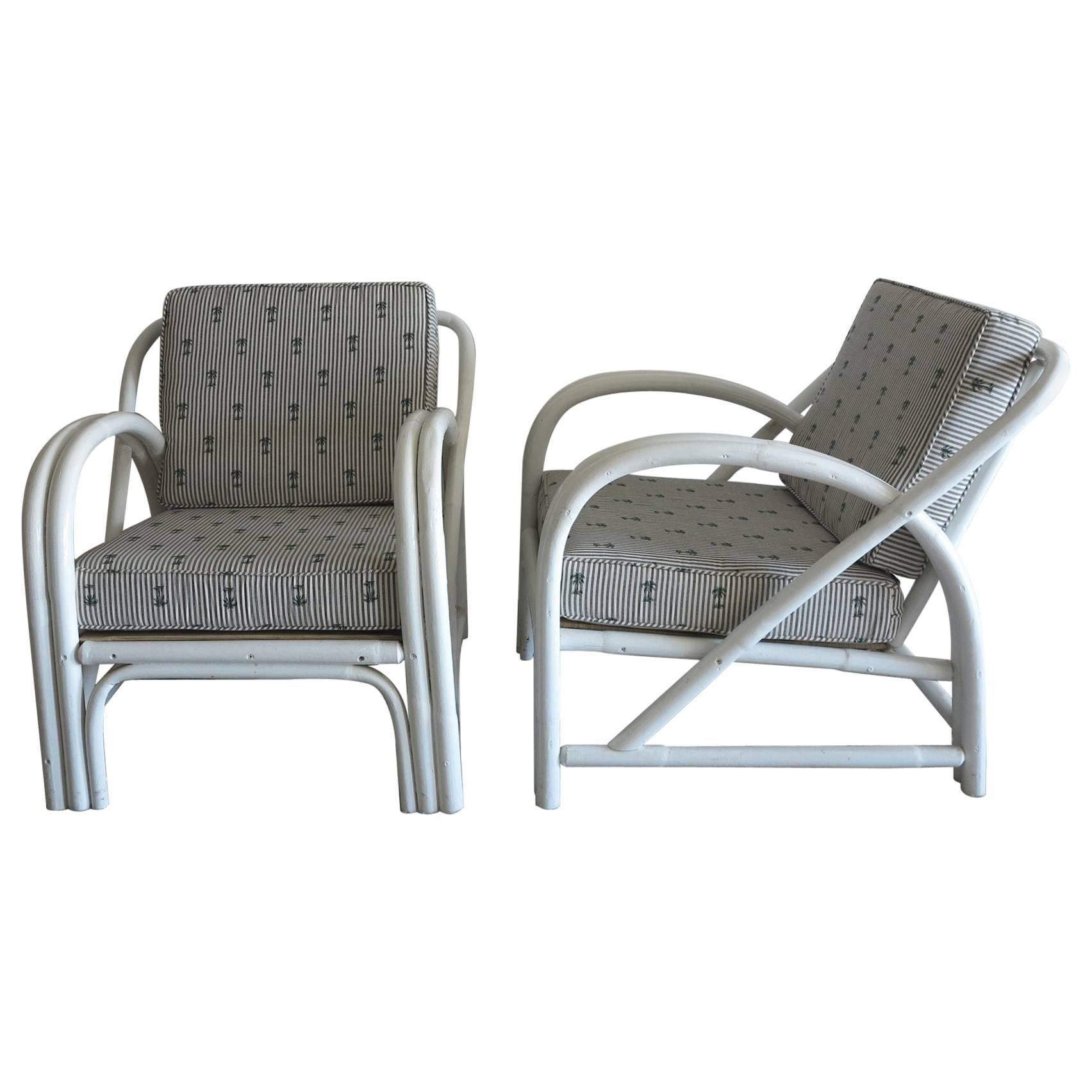 Vintage Rattan Lounge Chairs Painted White