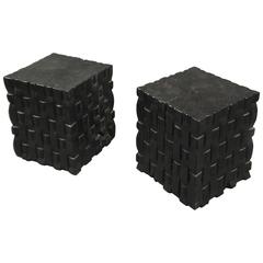 Pair of Oak Cube Tables, France, circa 1960s 2