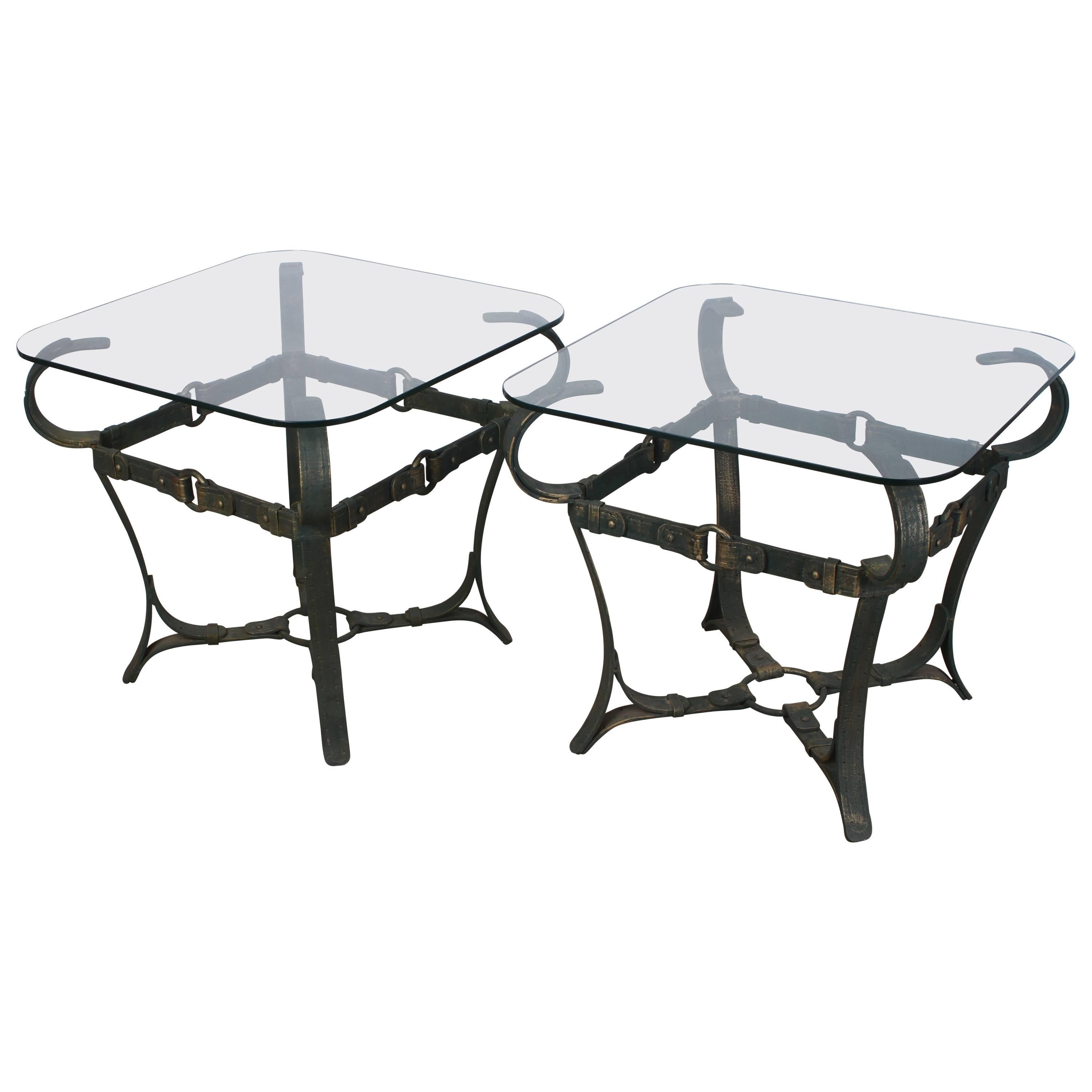 Jacques Adnet Style Iron Side Tables For Sale