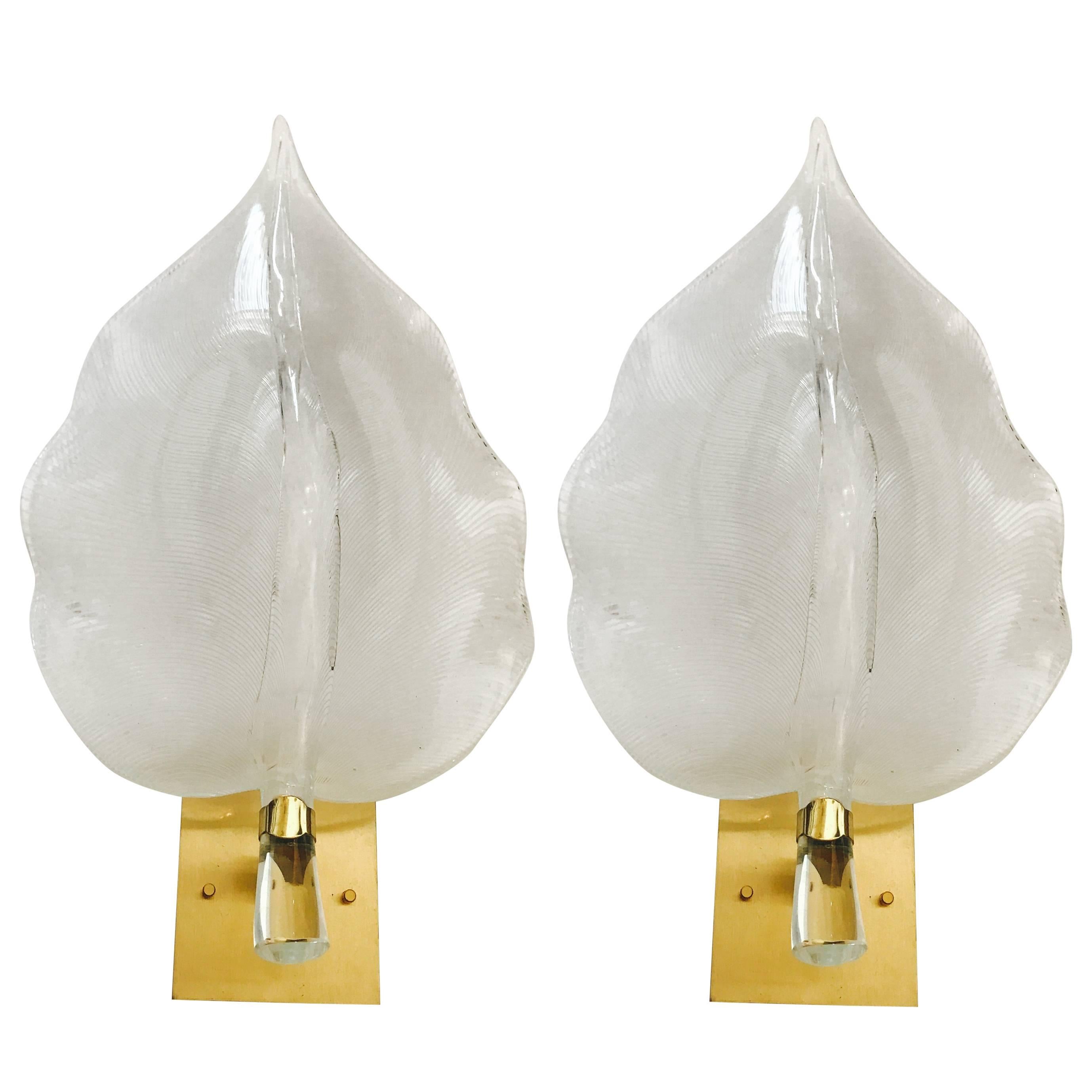 Pair of 1960s Large Murano Glass Sconces For Sale