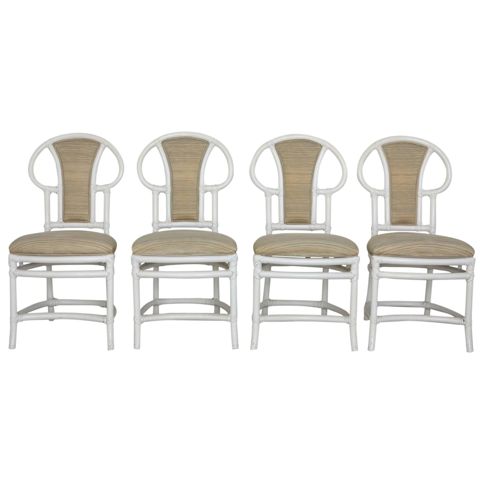 Four Vintage Rattan Dining Chairs Painted White