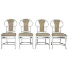 Four Vintage Rattan Dining Chairs Painted White 12