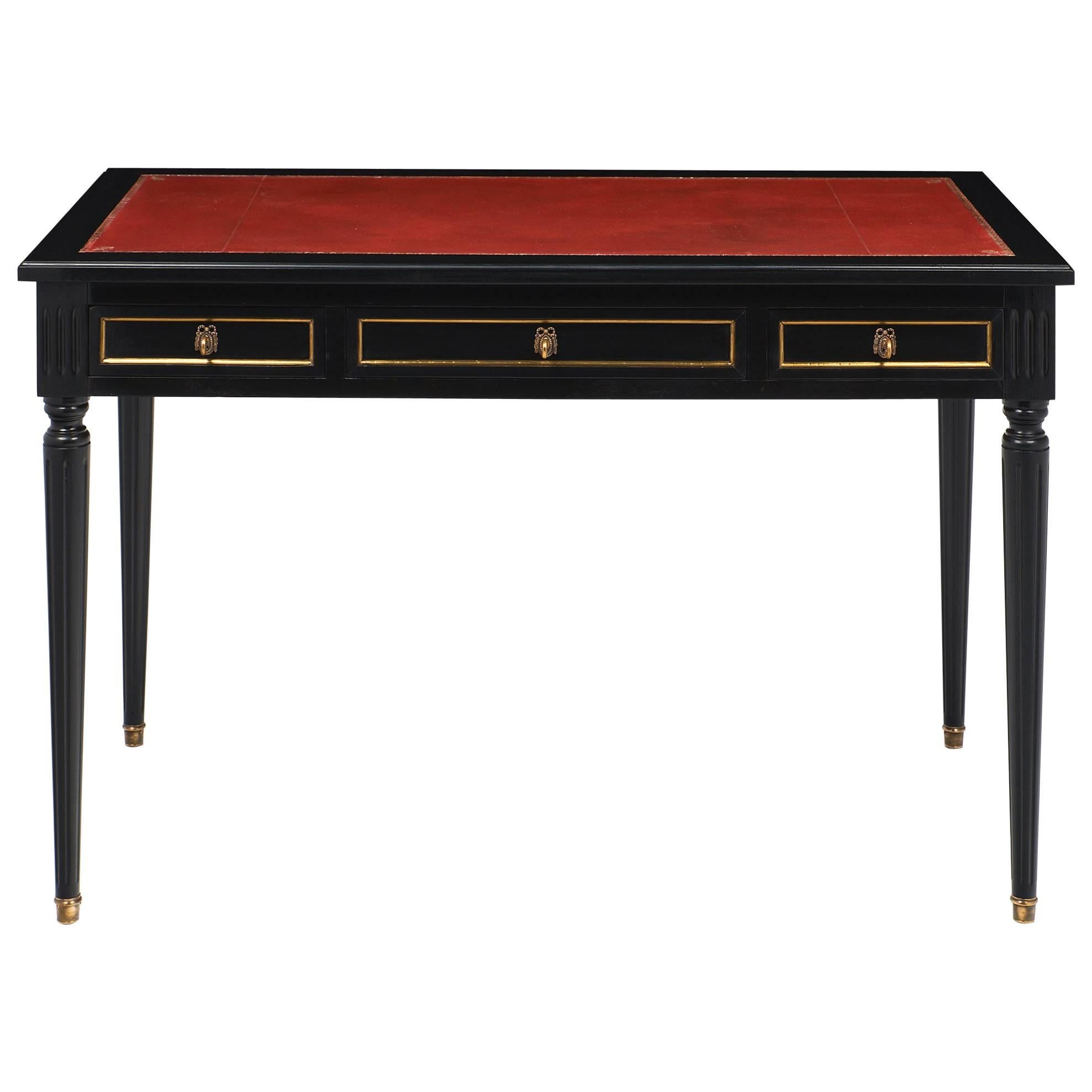 Louis XVI Style Vintage French Desk with Crimson Writing Surface