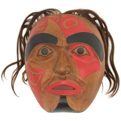 Northwest Coast Mask, Native American Killer Whale (Orca), Wood with red & black