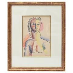 Donald Deskey Drawing, Nude Female, Charcoal, Pastel, Colored Pencil, circa 1926