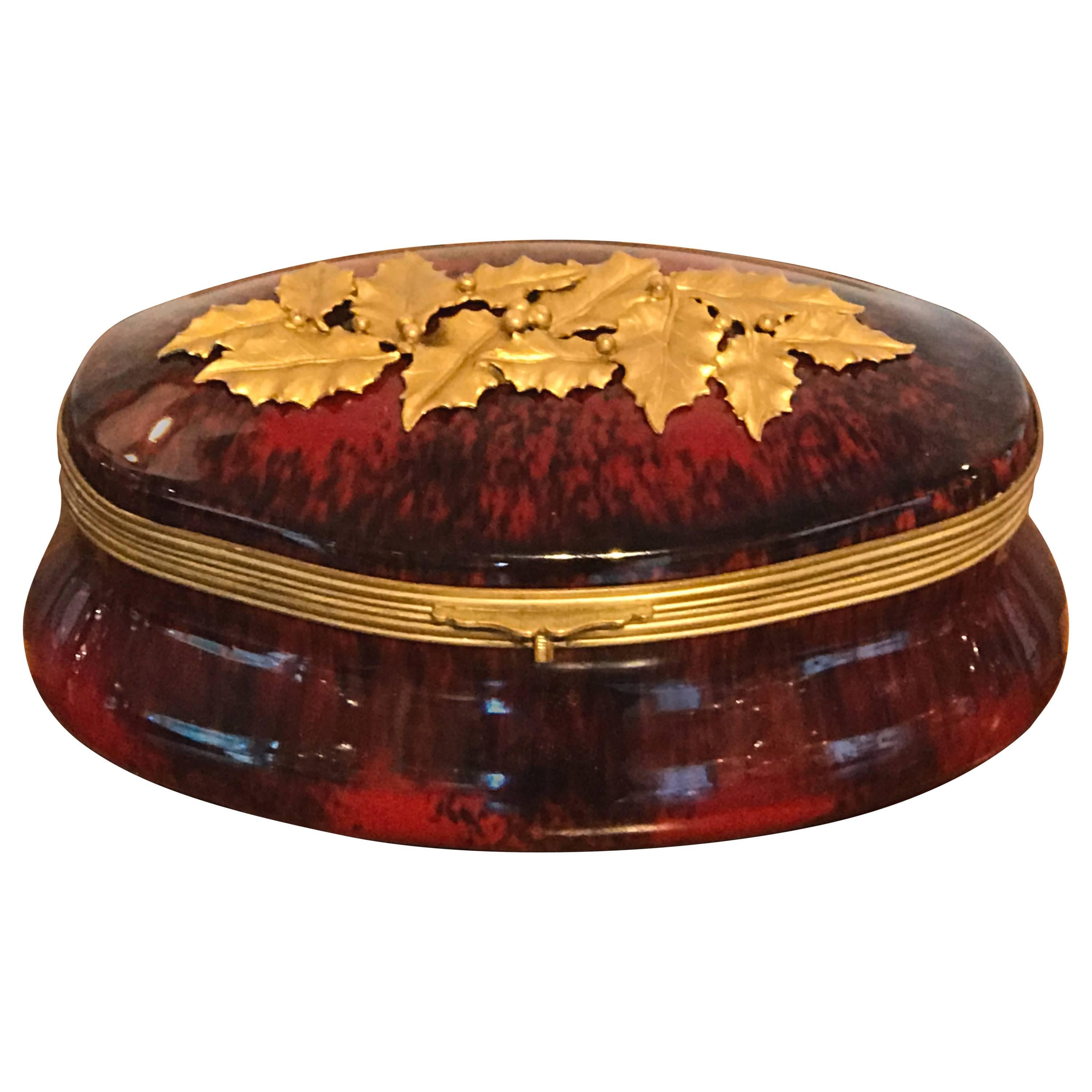 Sevres Red Flambe Holly Motif Box