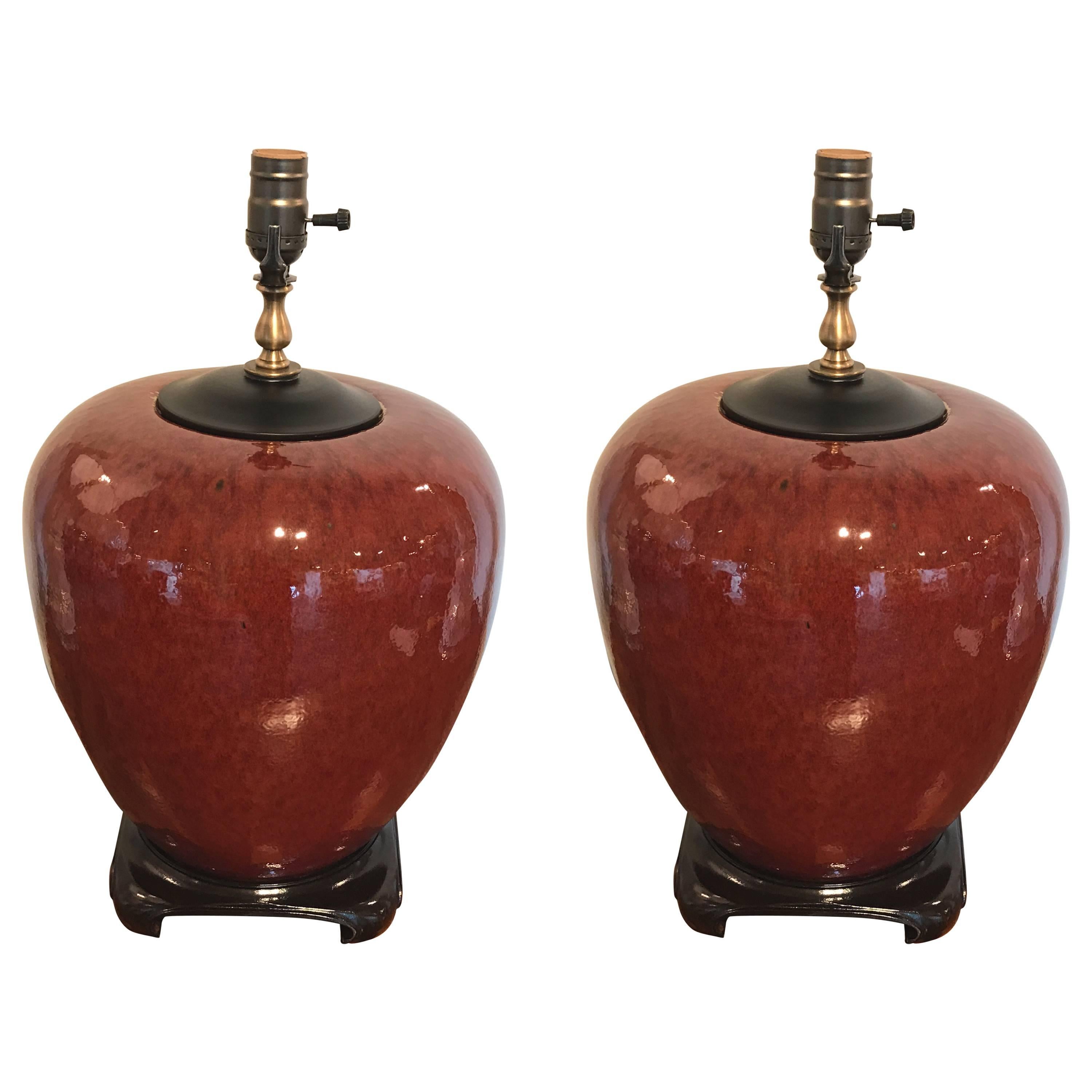 Pair of Fine Sung De Beouf Vases, Now as Lamps