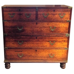 Antique Teak Campaign or Military Chest of Drawers