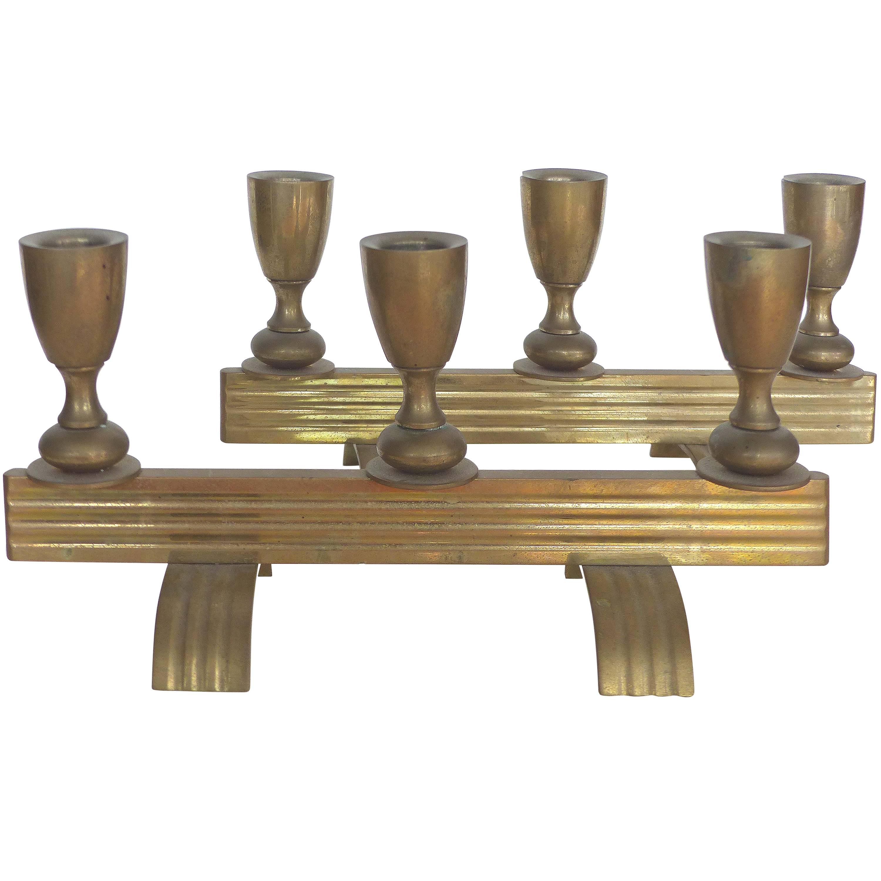 Art Deco Bronze Streamline Candle Holders, a Pair