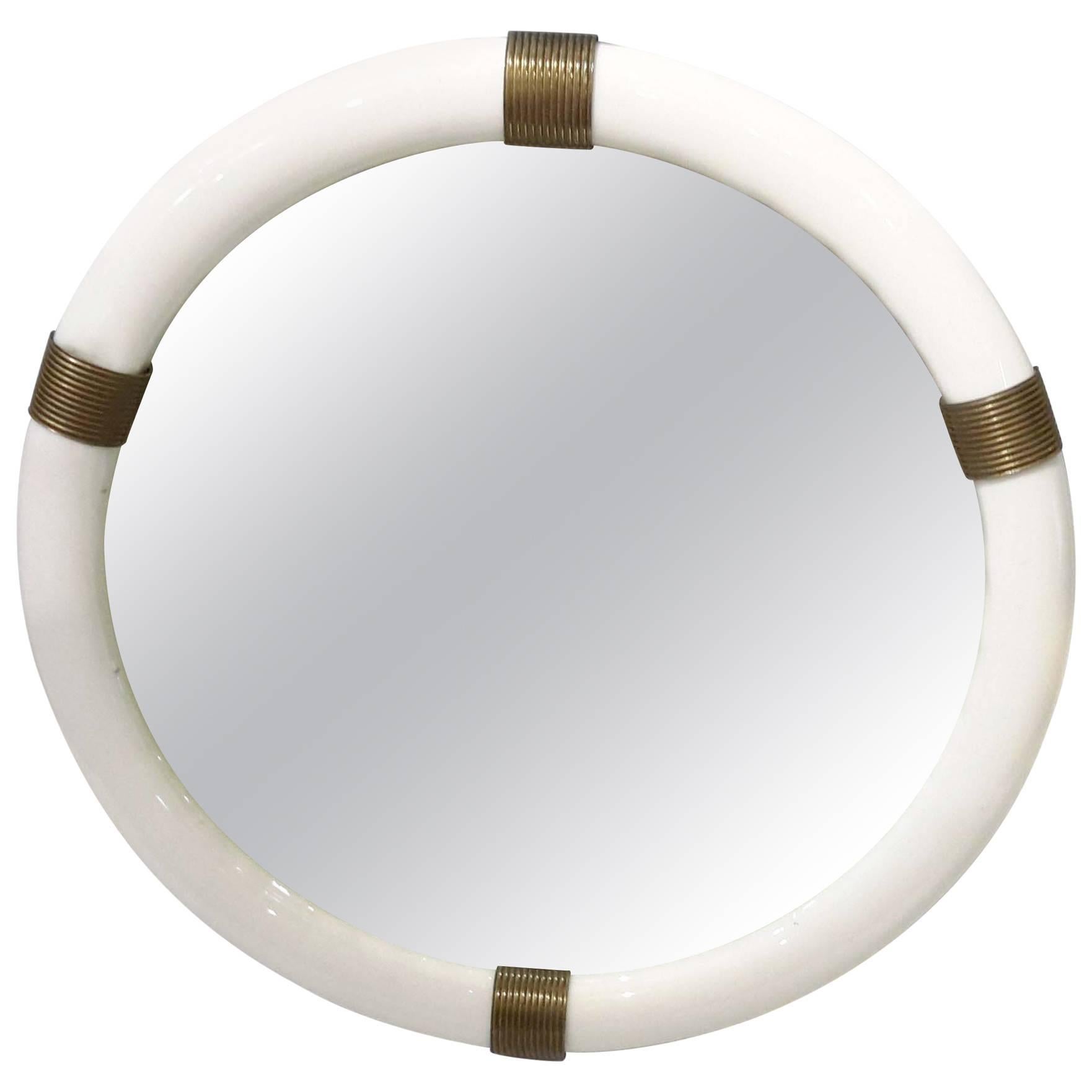 Vintage Venini Murano Glass and Bronze Wall Mirror, Italy, 1940s For Sale