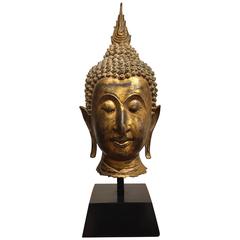 Bronze Buddha Head on Stand from Thailand 10