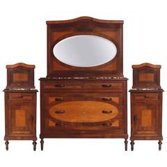 Antique Italian Pair of Marble-Top Bedside Tables and Chest of Drawers 9