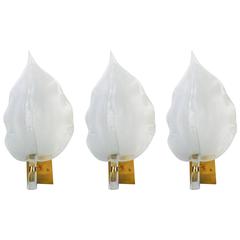 Set of Three Large Murano Leaf Italian 1960s Sconces 5