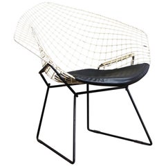 1952, Harrie Bertoia, Diamond Chair 421, Black & White with Black Vinyl Cushion