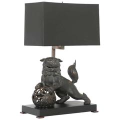 Antique Late 19th Century Chinese Bronze Foo Dog Lamp