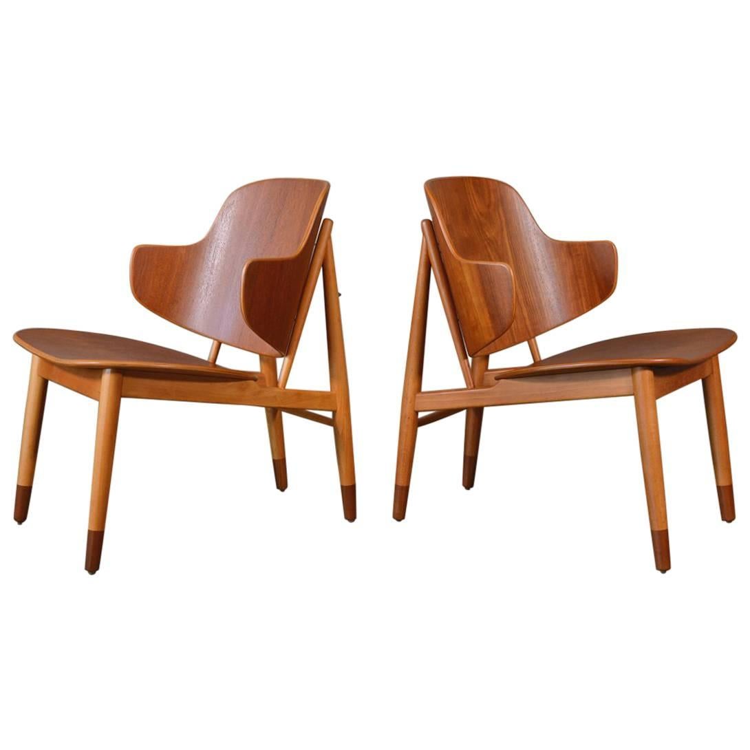 Pair of Teak Shell Lounge Chairs by Kofod Larsen For Sale