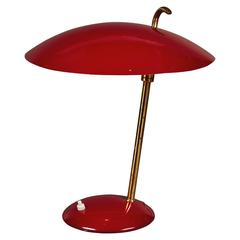 Italian Sculptural Table Lamp in Red Enameled Metal in the Style of Stilnovo
