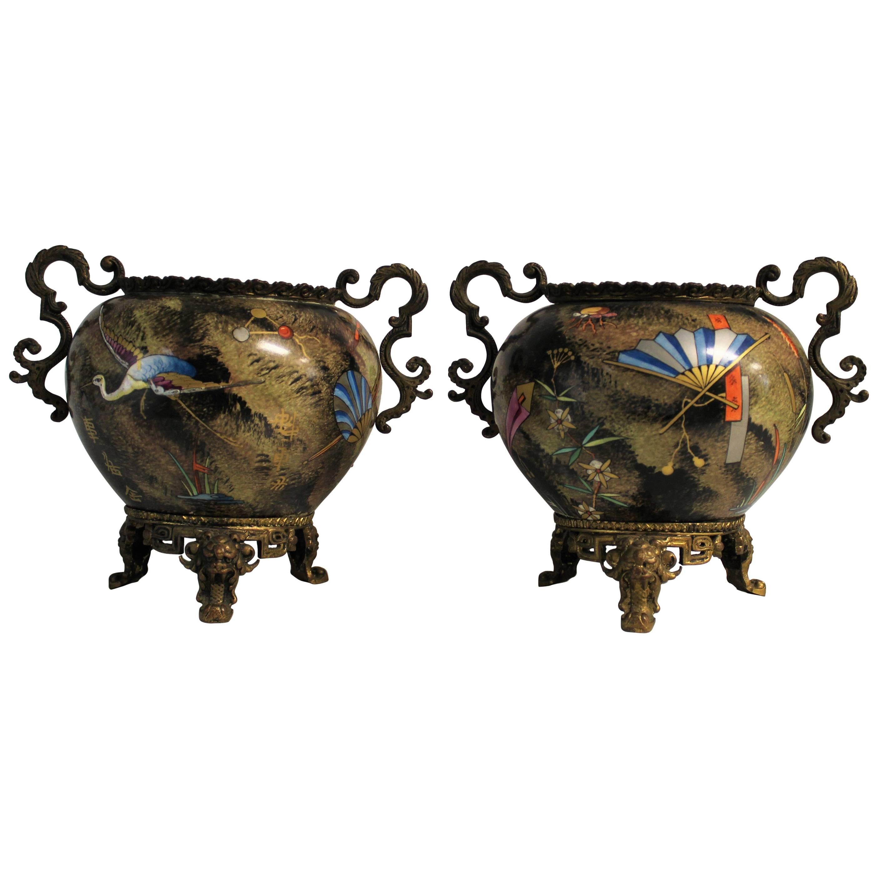 Pair of Japonisme Porcelain and Ormolu Mounted Aesthethic Movement Vase's For Sale