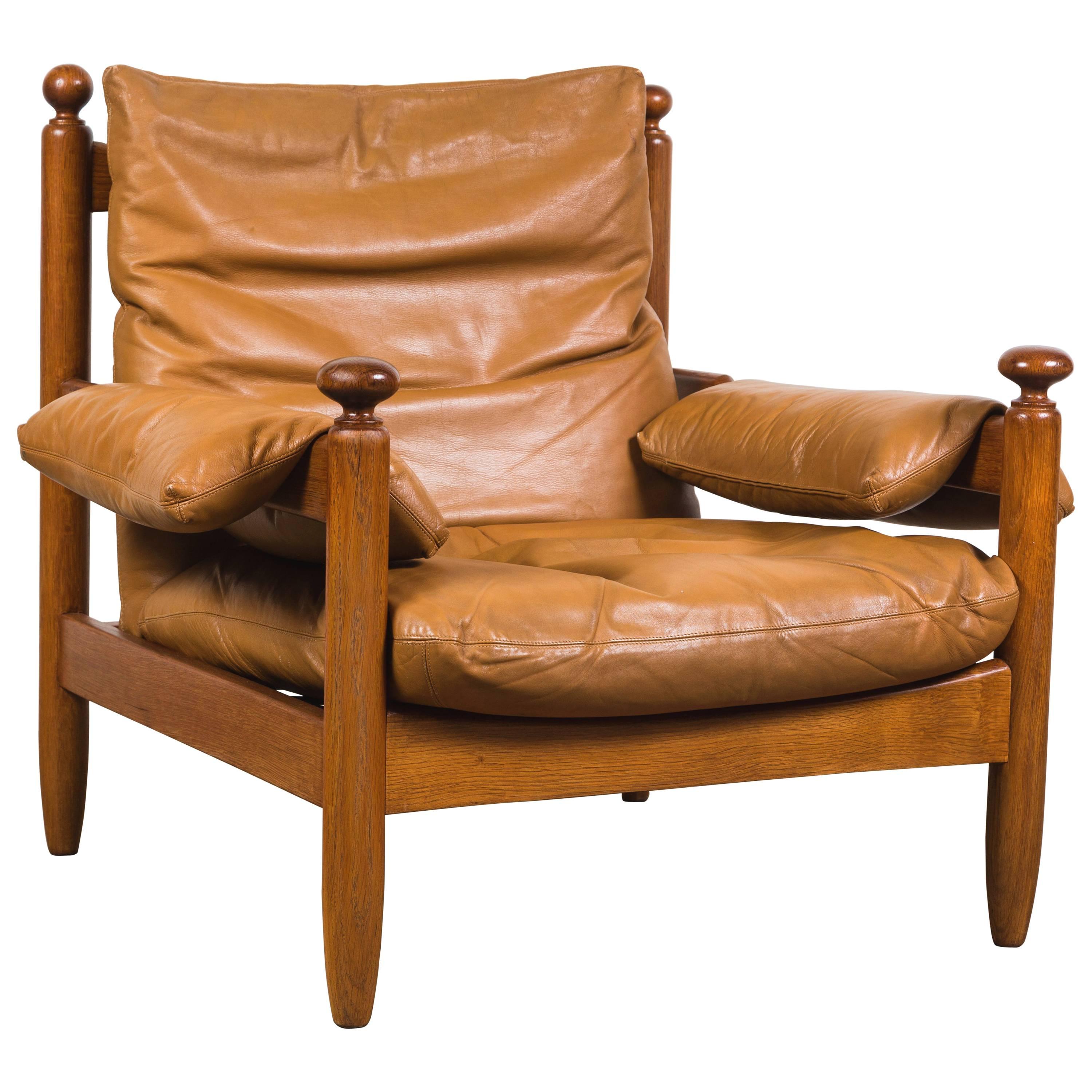 Oak and Leather Armchair in the Style of Maurice Pre