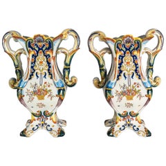 Pair of 19th Century French Faience Desvres Vases