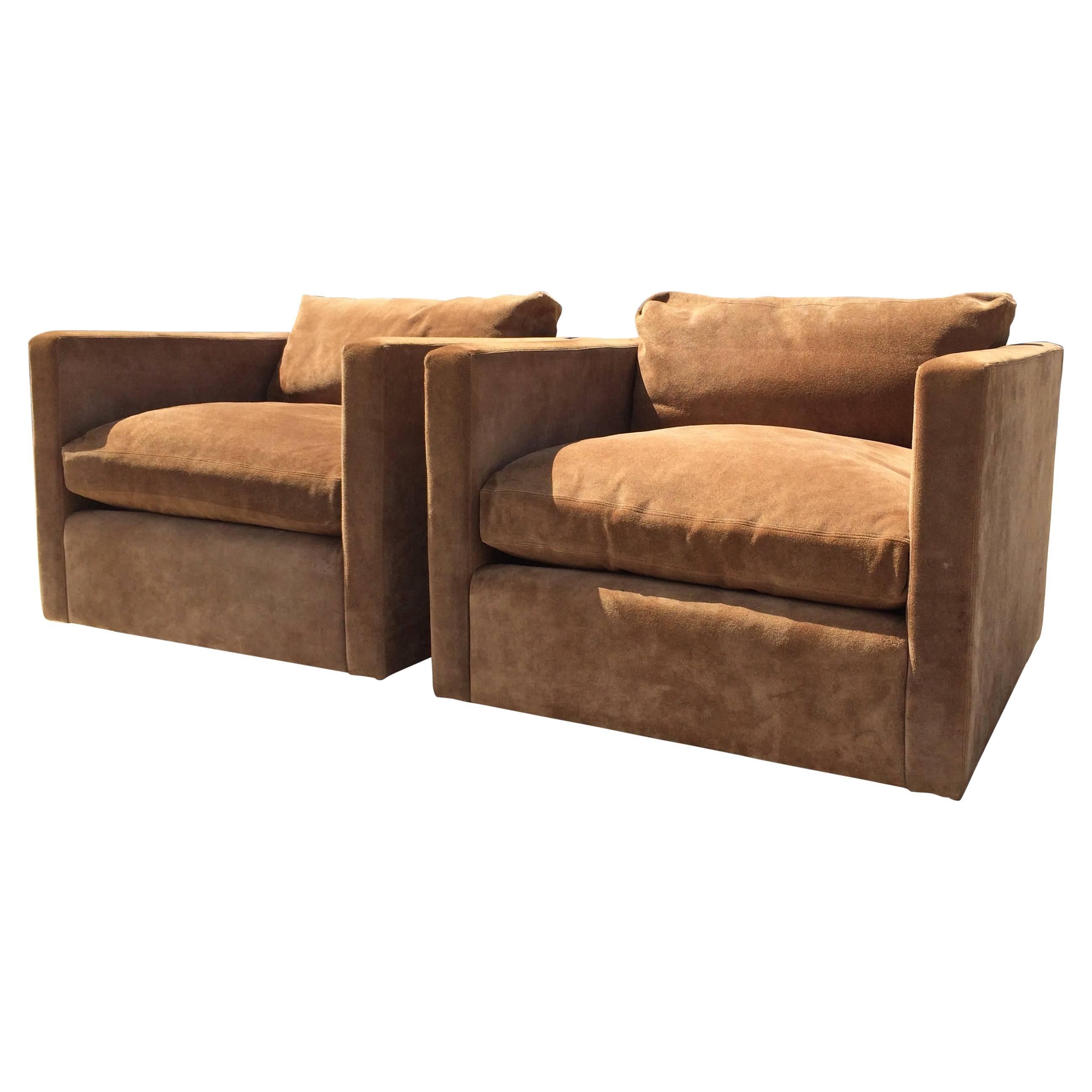 Pair of Charles Pfister Suede Leather Lounge Chairs for Knoll